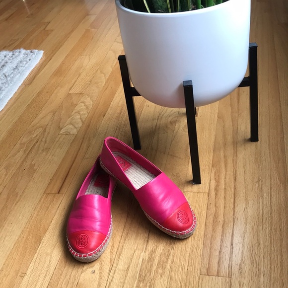 Tory Burch Shoes - Tory Burch Leather Cap-Toe Espadrille Flats